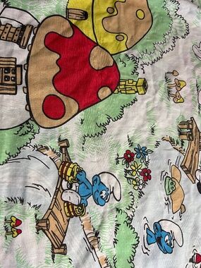 Vintage 1981 Smurfs Twin Fitted Sheet Rare Mushroom Village Print